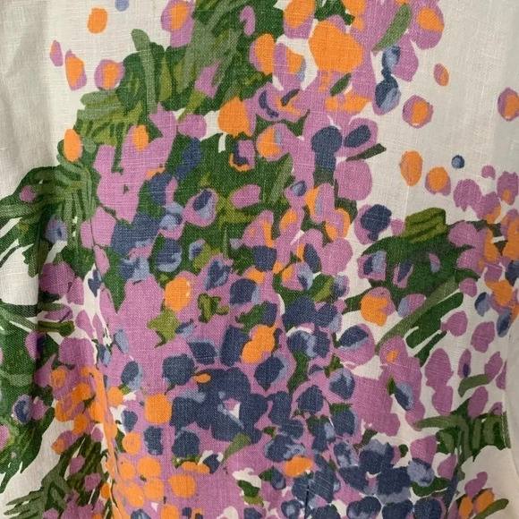 Boden Long Sleeve Notch Neck Floral Dress Size 14 100% Linen - Picture 6 of 6